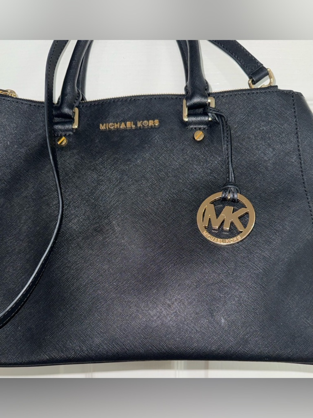 ** FAIR CONDITION- CALLOUTS **Michael Kors Black Leather Satchel - Picture 6 of 16